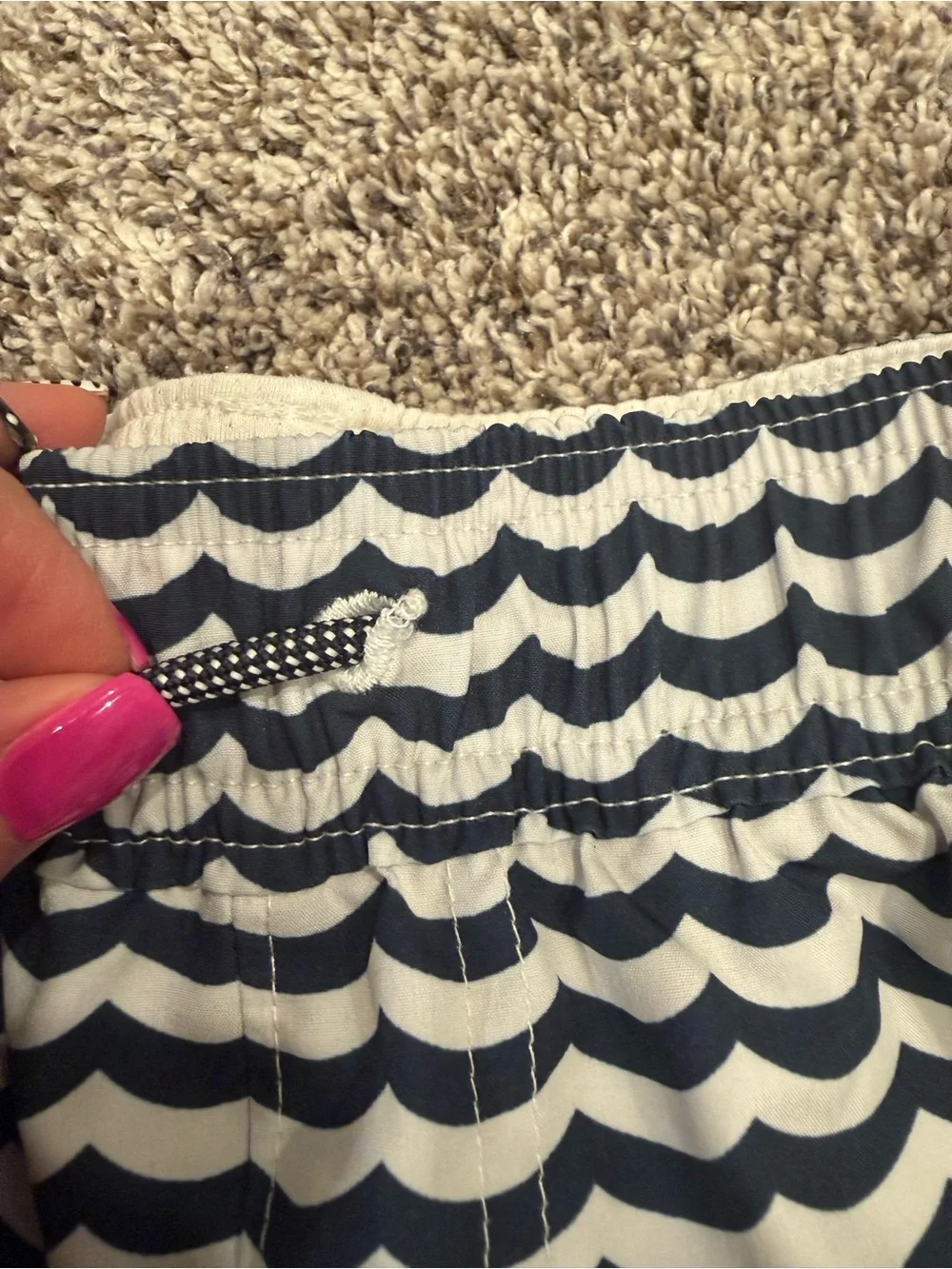 Abercrombie Kids Swim Trunks Boys Size 15/16 Blue White Wave Print Mesh Lined